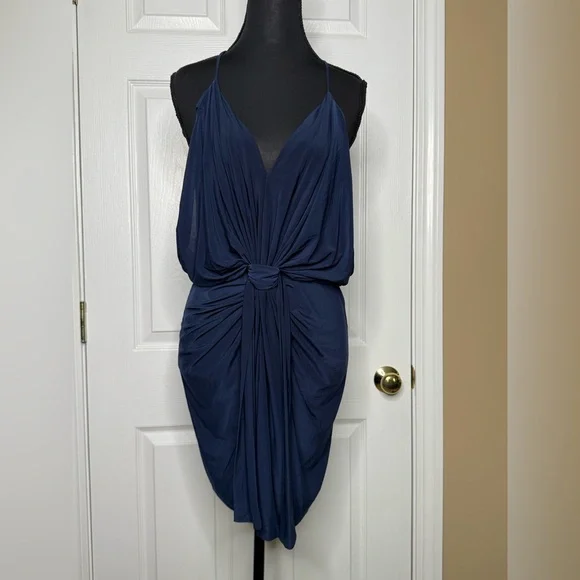 MISA Los Angeles | Domino Tie Front Midi Dress in Midnight - Picture 2 of 7